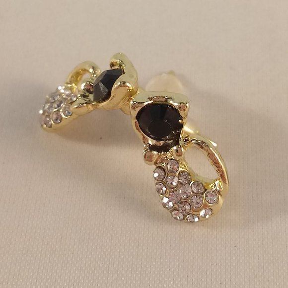 Gold Plated Black Crystal Cat Stud Earrings Women's Party Gift - Picture 3 of 5